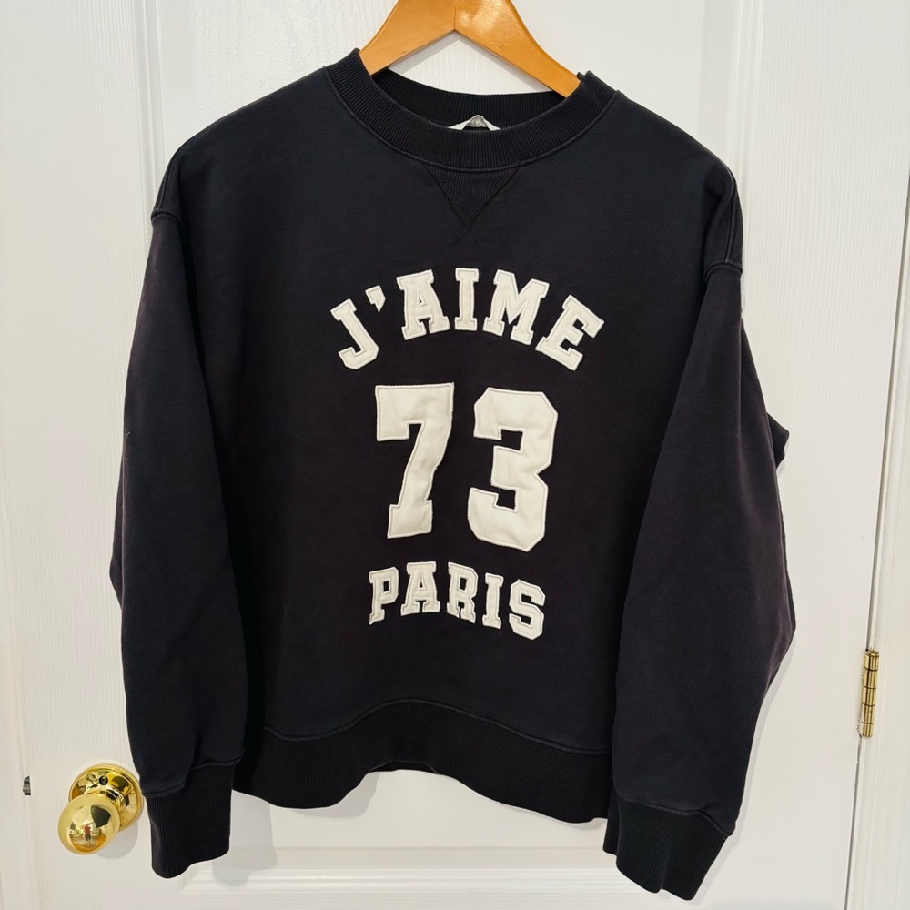 H&M Divided Black J’aime Paris 73 Varsity Graphic Crewneck Sweatshirt Size M - Picture 2 of 6